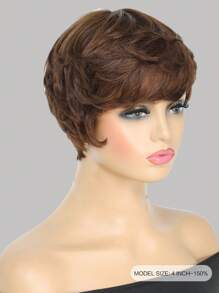 Pixie Cut With Fake Scalp Straight Remy Hair Machine Made Short Colored Human Hair Wig Mocha Brown For Women - S4 - View 2