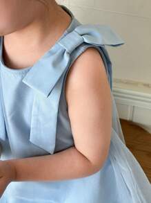 SHEIN Young Girl Simple Japanese Style Loose Casual Bow Decor Cute Skirt Hem Fashion Outdoor Indoor School Back To School Holiday Dress, Spring/Summer - Blue - View 6