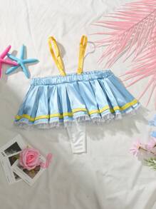 PetitDoll Bragas tipo tanga con volantes y encaje de colores brillantes para mujeres - Azul - Ver 3