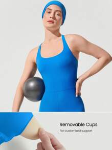 GLOWMODE 17" FeatherFit™ Go Figure Tummy Control Criss-Cross Jumpsuit Low Impact Yoga Pilates Studio Summer - Blue Power - View 3
