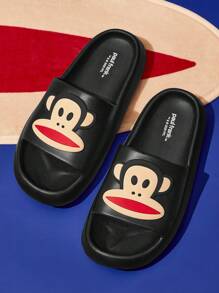Paul Frank X SHEIN Fashionable & Cute Cartoon Monkey Print Slippers, Lightweight EVA Material, Unisex, Suitable For Year-Round Wear, Men & Women, Spring Summer Autumn Winter, Suitable For Bathing, Home & Outdoor - Black - View 6