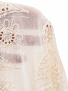 FRIFUL 女士刺绣衬衫，系带领口荷叶边设计，春夏长袖度假风女装 - 杏色 - 查看 7