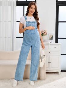 SHEIN Tuta a gamba larga in jeans da maternità, design alla moda per l'estate