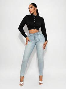 Sirith Autumn Casual Plain Color Cropped Jacket Fall Winter Cloth For Women - Black - View 3