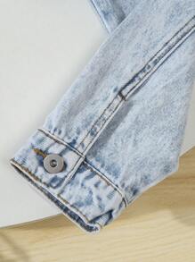 Teen Girls Washed Single-Breasted Ripped Long Sleeve Cropped Denim Jacket Fall Winter