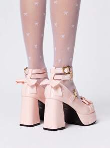 ROMWE Kawaii 粉色高跟玛丽珍鞋，带扣带，洛丽塔哥特式甜美 JK 风格厚底女鞋 - 粉色 - 查看 3