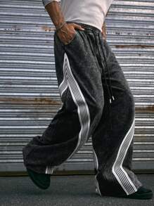 AXEPEAK Pantalones de chándal estilo streetwear de moda con pierna ancha y estampado de copos de nieve, para la escuela