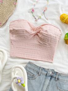 Soleia 渐变扭纹抹胸上衣，纹理面料，适合度假、音乐节、波西米亚风、节日、约会、下午茶 - 淺粉色 - 查看 7