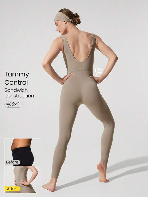 GLOWMODE Macacão Esportivo de Ioga com Controle da Barriga, Costas Abertas, Elegante de Verão para Mulheres, 61cm (24 pol.)