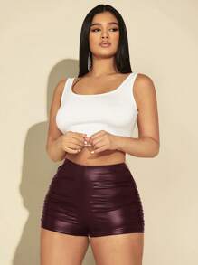 SHEIN SXY Women's High Waist Ruched Fitted Shorts - Burgundy - View 3