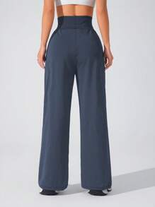 Lifespree Solid Color High Waist Pocketed Stylish Sport Pants, Suitable For Outdoor Sports