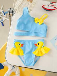 SHEIN Baby Girl Cute Duck Print Bikini Swimsuit Set, Bathing Suits For Baby - Multicolor - View 3