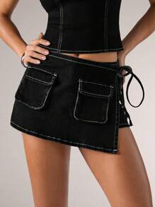 SHEIN BAE Shorts de mezclilla de verano informales para mujer con atar a los lados