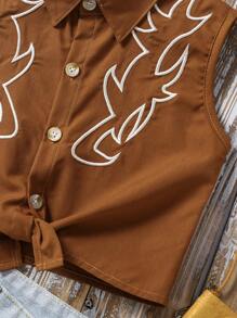WESTFADE Young Bluse per ragazze giovani, nuovi arrivi primavera/estate 2025, con ricamo di totem occidentali e design con laccetto, di moda e versatili per uso quotidiano, uscite e occasioni sociali