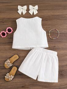 2件套少女心印花梭织吊带背心和短裤套装 - 白色 - 查看 5