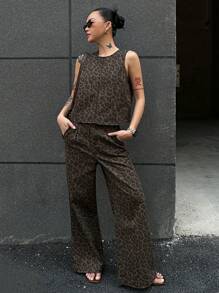 DAZY 女士牛仔两件套服装 - 咖啡棕 - 查看 7