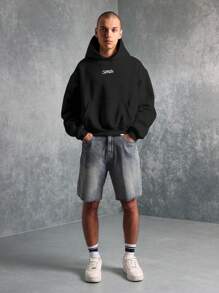 SUMWON 街头风套头连帽衫，带图案徽标印花，都市休闲抽绳运动衫，秋冬超大舒适家居服，男女通用运动休闲服