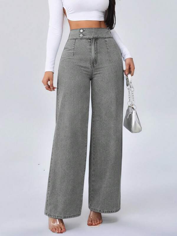 SHEIN Tall Women's Jeans High Waist Casual Loose Wide Leg Trousers Blue Style Straight Pants Tall Women's Jeans Women Jeans Mom Jeans