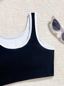 Ensemble de maillot de bain tankini à col rond volant pour préadolescentes