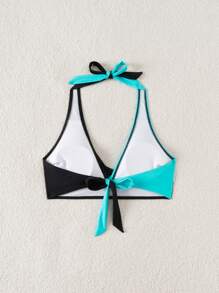 Swim Lushoire Women's Contrast Color Halter Bikini Top For Summer Beach Vacation - Multicolor - View 2