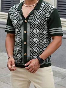 Manfinity Homme 男士休闲几何图案针织毛衣