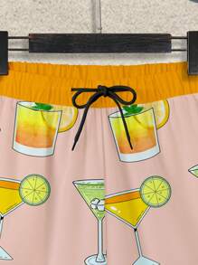 Manfinity RSRT Men's Beverage Graphic Drawstring Waist Beach Shorts - Multicolor - View 5