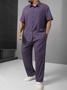 Manfinity Homme Conjunto de moda de verano de talla grande para hombre - Camisa de manga larga y pantalones