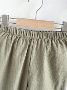 Loomiva 2pcs/Set Young Boy Contrast Collar Patch Pocket Pullover & Solid Color Pants Set - Multicolor - View 4