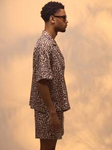 Musero Abstract Print Button Through Short Sleeve Shirt Only Summer Street Style Holiday Vacation Casual