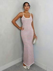 Glamine 女士优雅背心裙，黑白条纹针织无袖连衣裙 - 彩色 - 查看 4