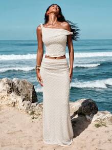 Opulessa Solid Color Knit Mid-Waist Fishtail Skirt For Women,Vacation Dress,Christmas Party, New Year, Wedding Guest Outfits, Elegant Graduation, Luxury Prom Skirt, Casual Outfits,Fall Winter Clothes - Apricot - View 6