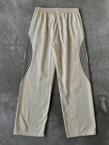 Manfinity Hypemode Pantalones casuales con estampado de rayas, cintura con cordón y bolsillos para hombres