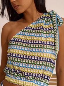 MUSERA Textured Asymmetrical Neck Top Spring Summer Vacation Boho Ibiza Elegant Beach Cute. Beach House Festival