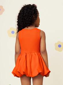 SHEIN Young Girl Solid Color Knit Round Neck Patchwork Woven Snug Fit Dress
