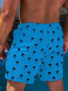 Surfspeed Herren Palmen Muster Shorts mit Kordelzug Taille und Taschen, Hawaii-Stil
