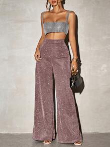 SHEIN SXY 女式休闲针织卢勒克斯面料高腰阔腿裤