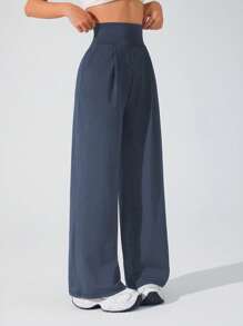 Lifespree Solid Color High Waist Pocketed Stylish Sport Pants, Suitable For Outdoor Sports