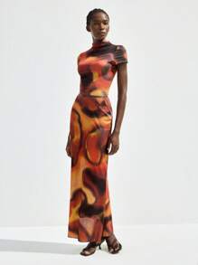 Maija Set da 2 pezzi composto da maglietta a maniche corte e gonna irregolare con effetto tie-dye, design estivo 2025, adatto per donne, camicie estive stampate, carine, eleganti e moderne, casual, per feste, spiaggia, festival musicali, brunch, ufficio, laurea, Festa di San Giovanni