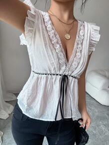 SHEIN Clasi Áo sơ mi nữ không tay màu trơn, thời trang cho mùa hè - trắng - Xem 3