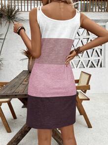 EMERY ROSE Women's Summer Two Strap Round Ring Decoration Printed Palm Tree & Color Block & Letter Pattern Holiday Dress Vacation Beach Outfit - Multicolor - View 2