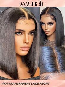 Swiss Transparent Lace Straight 4 X 4 Lace Closure Wigs Natural Black Color Real Short Short Human Hair Lace Frontal Closure Wigs With Baby Hair Pre Plucked Natural Hairline Wig - Natural Black - View 2