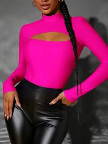 SHEIN SXY Mock Neck Cut Out Bodysuit Concert Long Summer Dress Prom Dress Sexy Dress Valentine Day Dress