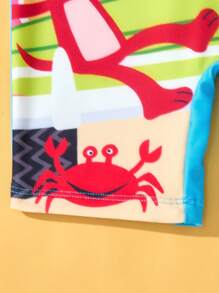 Paul Frank X SHEIN 2 Pcs/Set Young Boy Cartoon Monkey Print Long Sleeve Top And Shorts Swimsuit Set