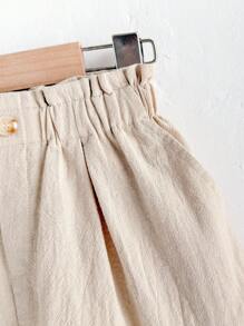 Loomiva Young Girl Loose Casual Solid Color Vacation Loungewear Fashionable Versatile Shorts - Apricot - View 5