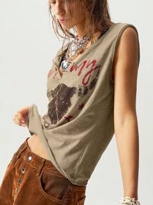 Bohemela Camiseta de tirantes ajustada de unicolor casual con apertura delantera de punto para mujer
