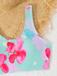 SHEIN Tween Girls Knitted Bowknot Printed Bikini Sets, Cute Tankini Design, Fashionable & Modest, Suitable For Beach, Swimming, Vacation, Summer - Pink - View 4