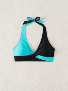 Swim Lushoire Women's Contrast Color Halter Bikini Top For Summer Beach Vacation - Multicolor - View 3