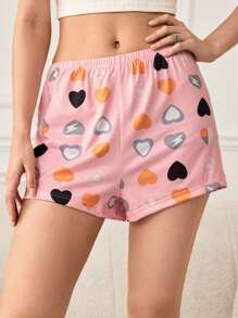 Pantalones cortos de dormir con estampado de corazón para mujer