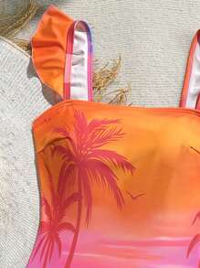 Soleia 1pc Women's Ruffled Hem & Shoulder Strap All-Over Print One-Piece Swimsuit Swim Suits For Women Summer Bathing Suits For Woman Bathing Suits For Women Swimming Suits For Woman Swim Suits For Women One Piece - Multicolor - View 3