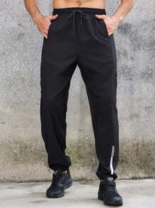 Gym Rark Men's Letter Print Drawstring Waist Slant Pocket Tapered Sweatpants Workout Clothes Running Pants Sweat Pants - Black - View 6